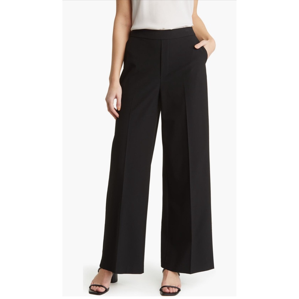 Nordstrom Black Wide Leg Elastic Waist‎ Career Dress Pants Size 10 NWT